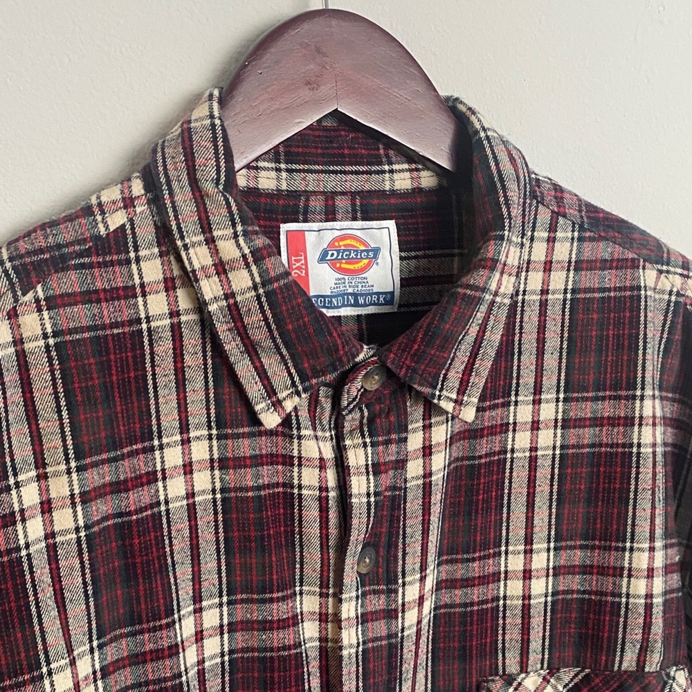 Dickies Men's Maroon & Green Plaid 100% Cotton Flannel LongSleeve Work Shirt 2XL